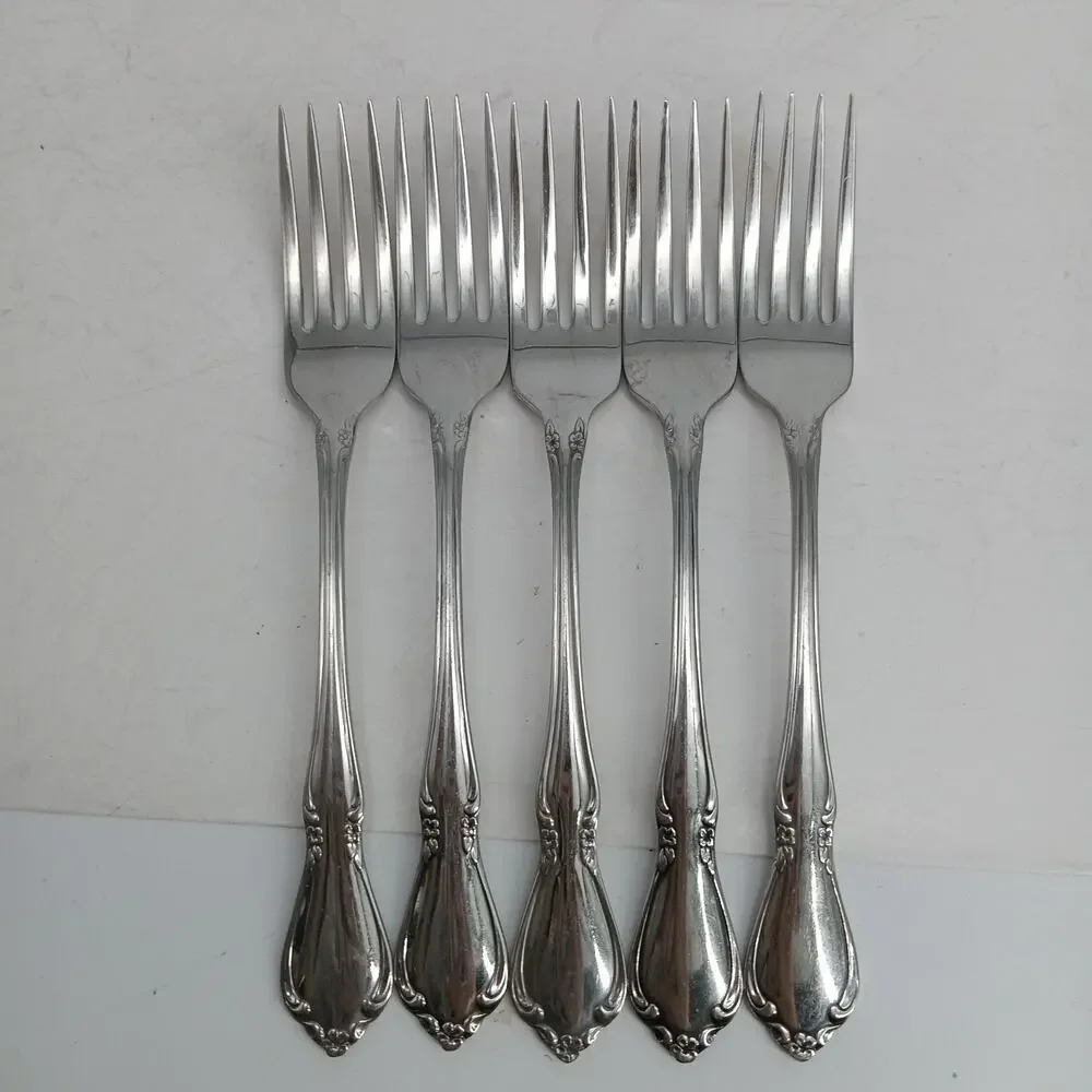 5X DF Oneida CHATEAU Stainless Flatware Dinner Forks Glossy USA